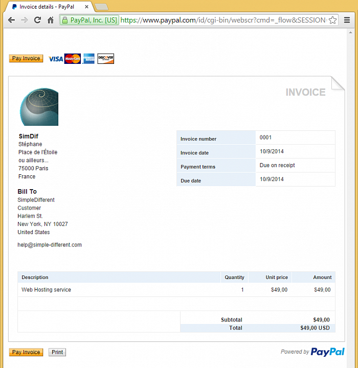 Here is an example of online Paypal invoice, as your receiver will see it.
