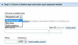 Select the correct button type: Shopping cart, Buy Now or Donate.